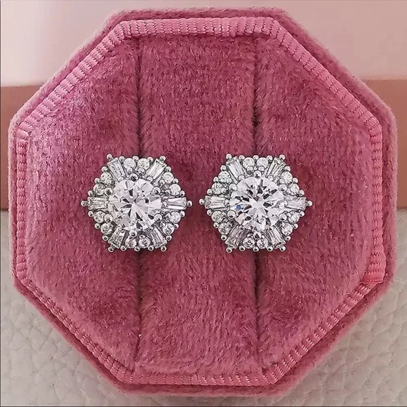 New 925 Silver Six Corners Beautiful Diamond Earrings - Picture 2 of 5